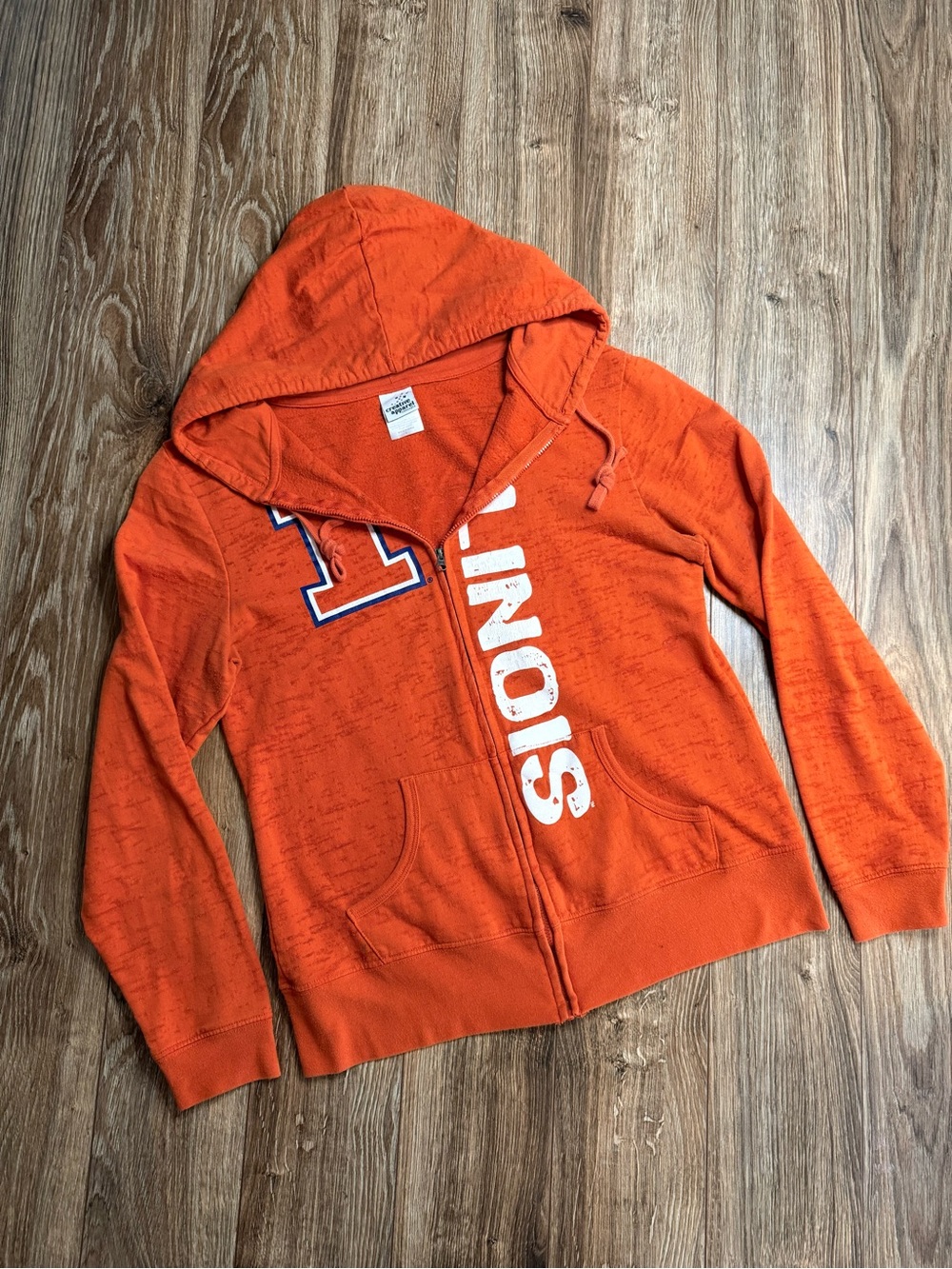 Women's Burn-Out Orange Illinois Zip-Up Hoodie with Chief Illiniwek Detail